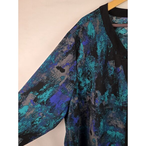 Catherines Women's Top Plus Size 4X Green V-Neck Long Sleeve Button Down Blouse - Picture 3 of 15